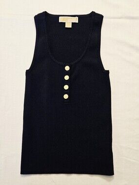 Navy Women's Sleeveless Knit Tank with Gold Buttons